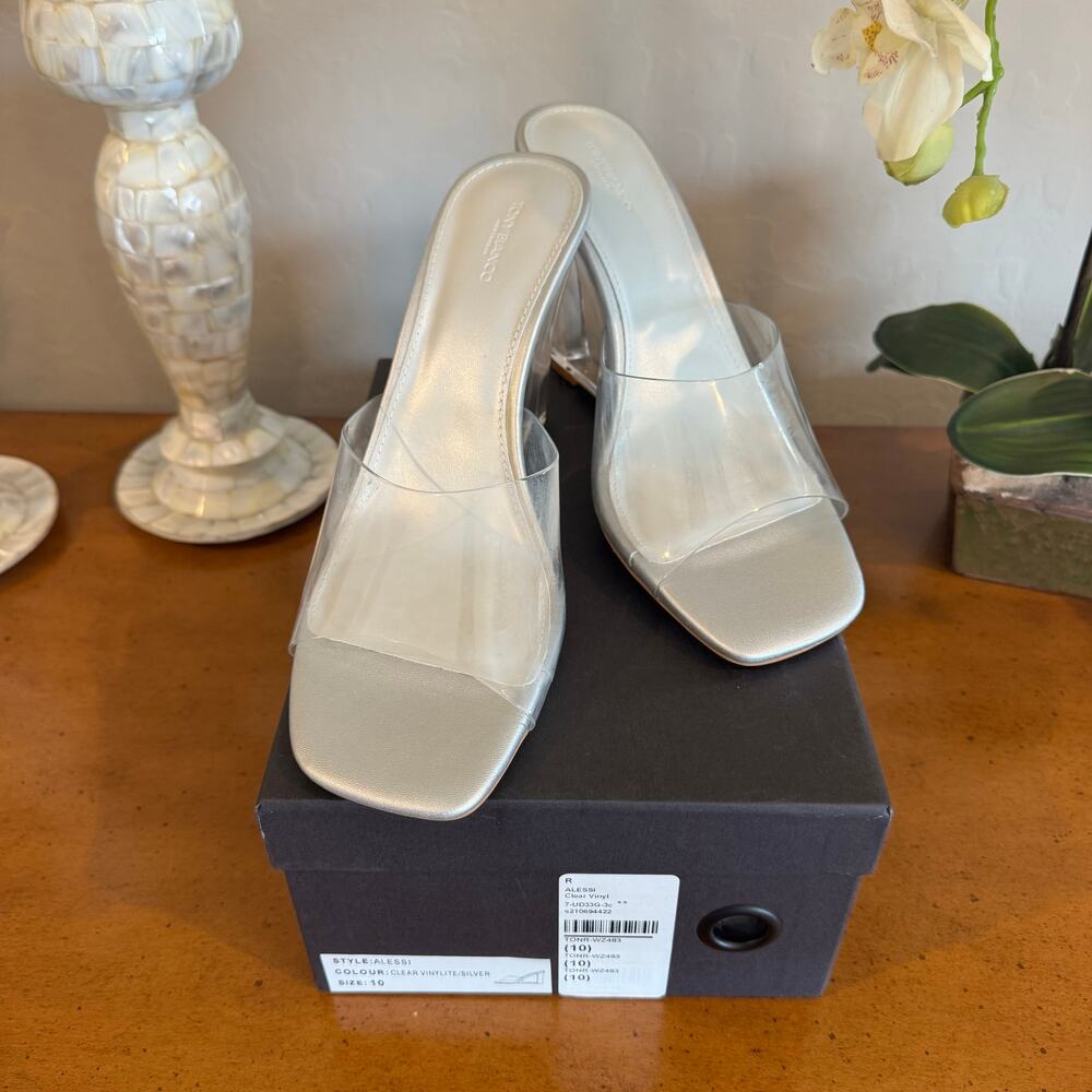 Tony Bianco Alessi Clear Vinylite Silver Wedge Heels – Size 10